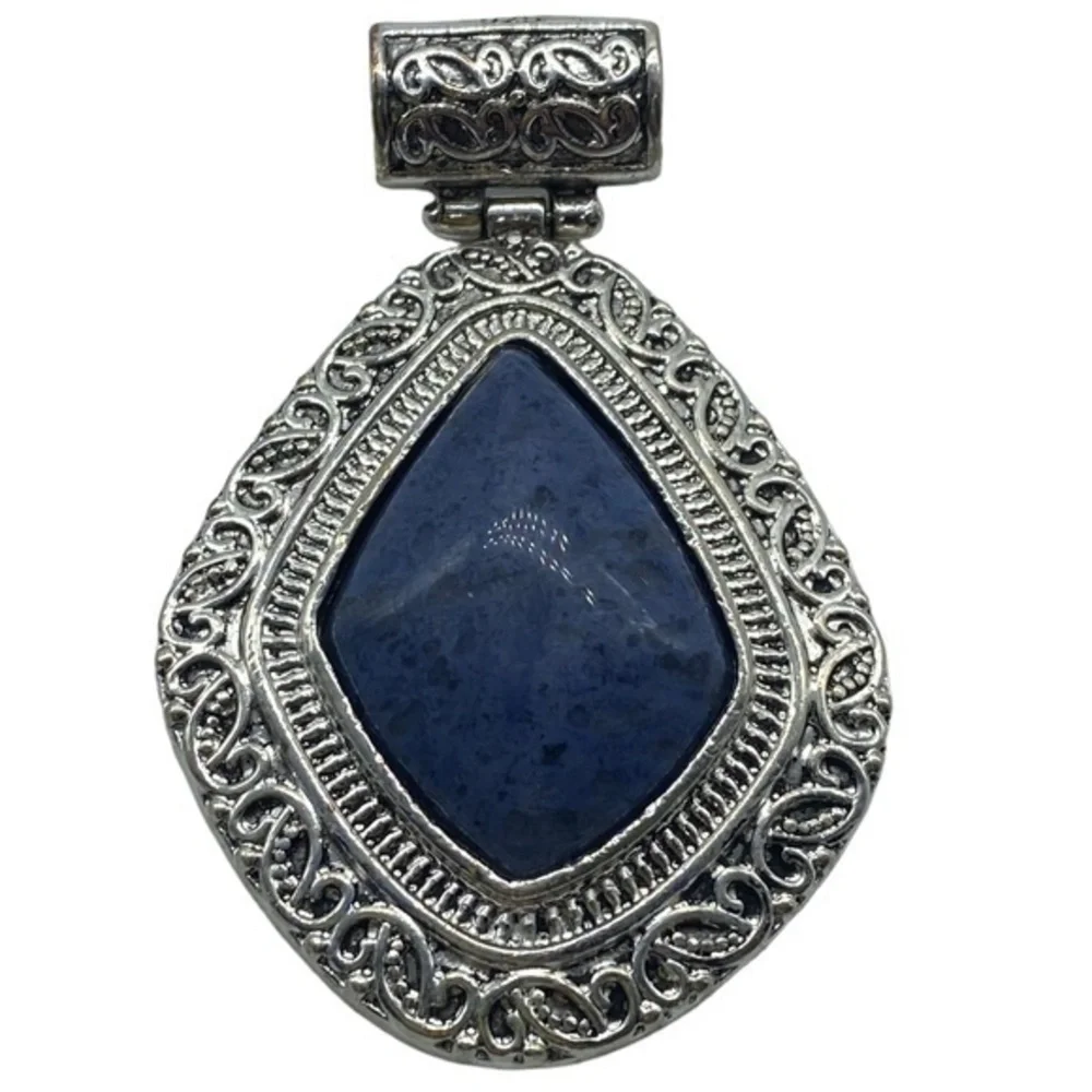 African Sodalite Gemstone Sterling Silver 925 Pendant 2 5/8in